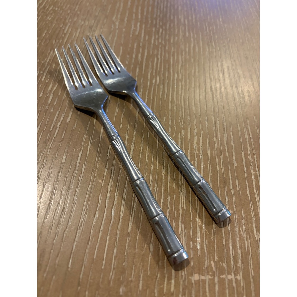 Reed & Barton Regal Bamboo Stainless Steel Dinner Forks Set of 2 Flatware Japan